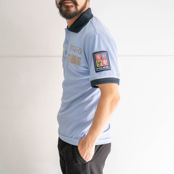 2000s Czech police sky blue color polo shirt