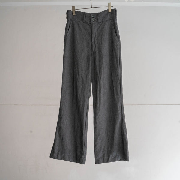 around 1980s British military cotton × poly bell-bottom dress pants -black dyed- 'dead stock'