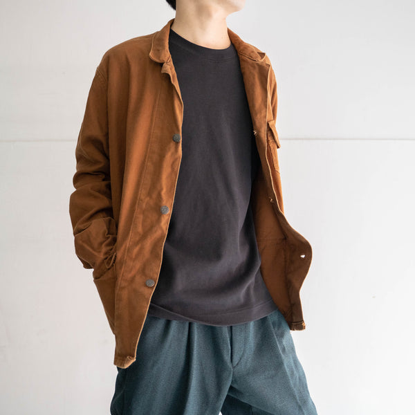 around 1970s Europe brown cotton open collar work jacket