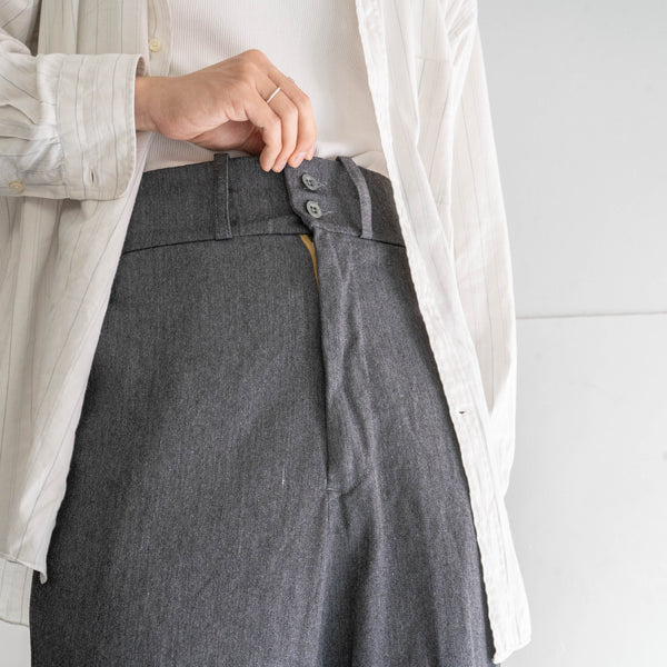 around 1980s British military cotton × poly bell-bottom dress pants -black dyed- 'dead stock'