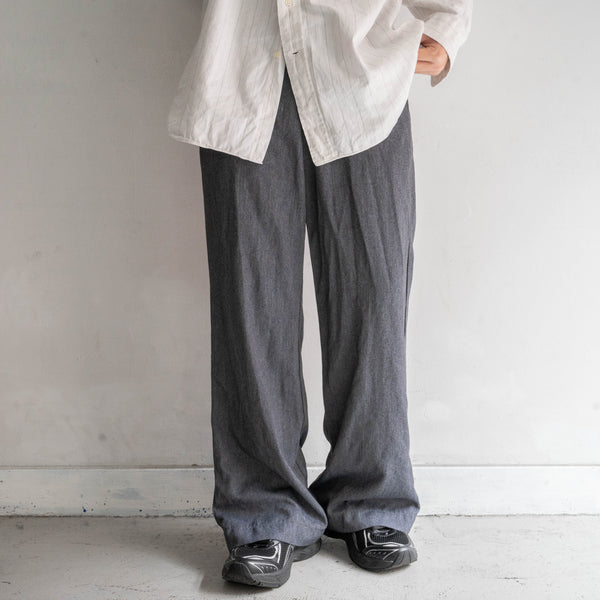 around 1980s British military cotton × poly bell-bottom dress pants -black dyed- 'dead stock'