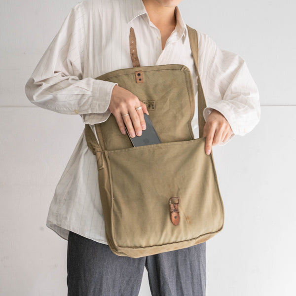 1940-50s Bulgarian military cotton shoulder bag 'beige & green'