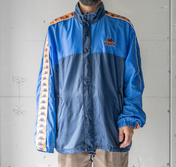 1990s 'KAPPA' blue×navy×orange sleeve line design nylon jacket