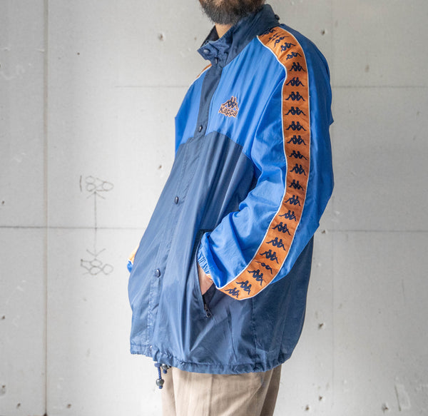 1990s 'KAPPA' blue×navy×orange sleeve line design nylon jacket