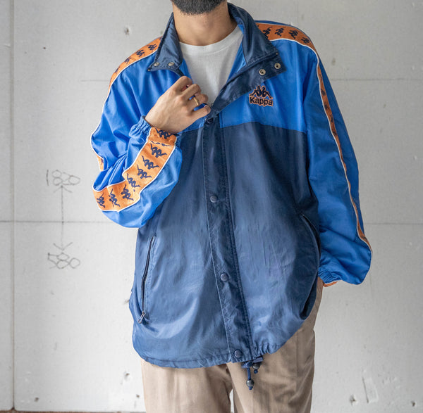 1990s 'KAPPA' blue×navy×orange sleeve line design nylon jacket