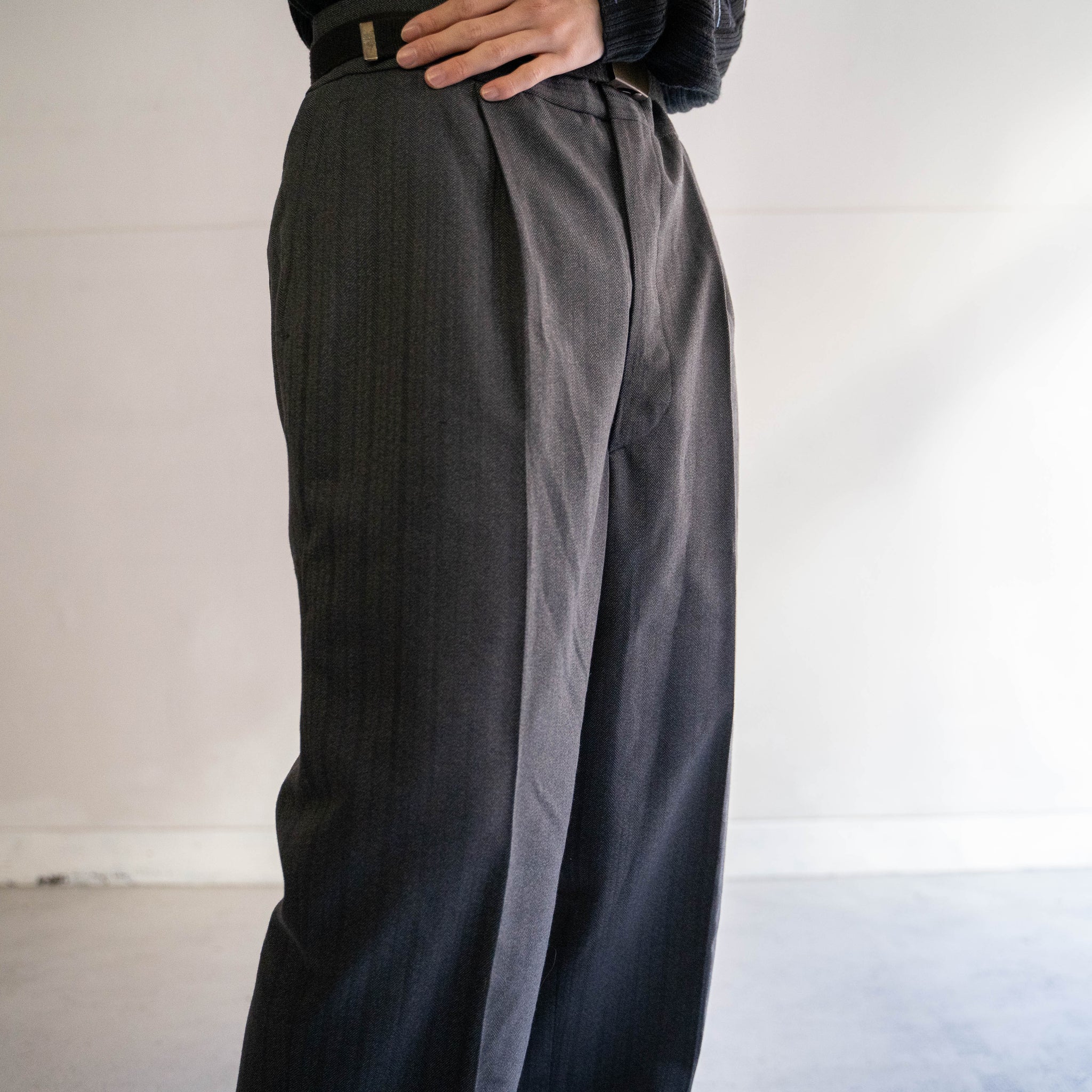 around 1960s France? gray stripe slacks 'with cinch back'