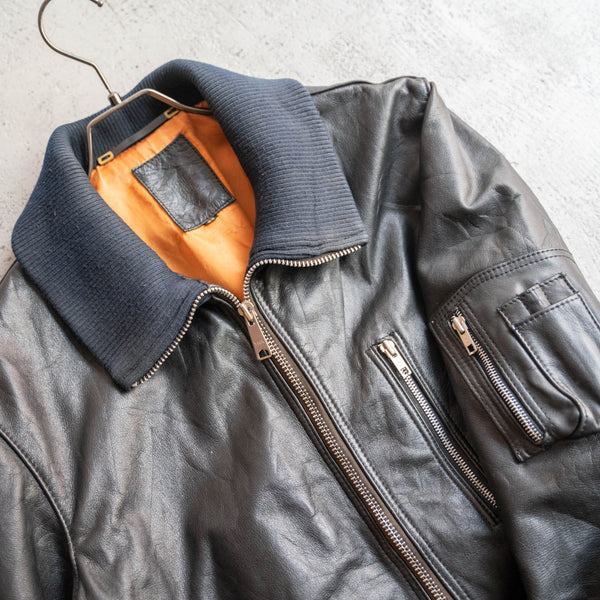 1980-00s German military pilot leather jacket -black color- -2