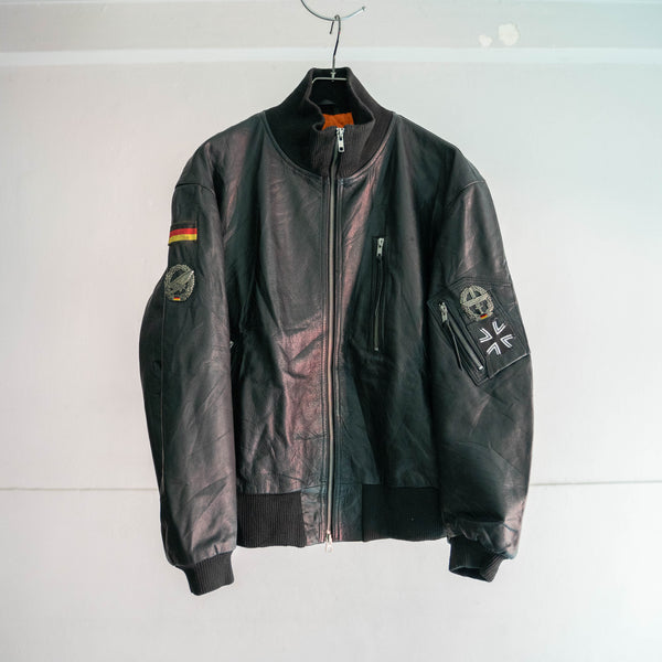 1980-00s German military pilot leather jacket -black color- -3