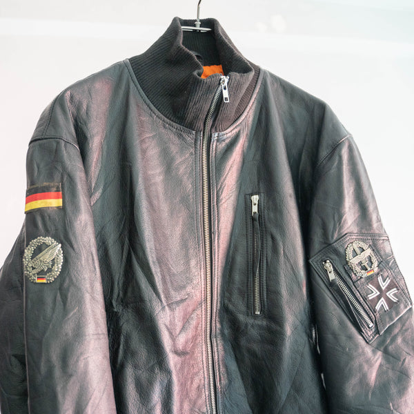 1980-00s German military pilot leather jacket -black color- -3
