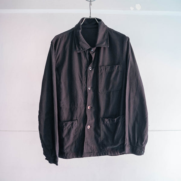 1950-60s France cotton twill work jacket 'dead stock' -black dyed-