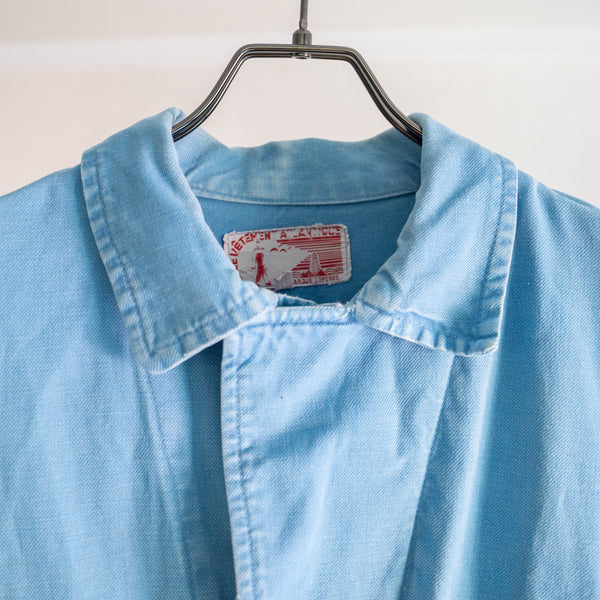 1960s French ice blue color cotton twill work all in one "good damage"