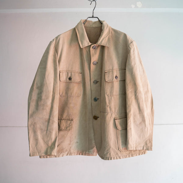 1950-60s France cotton canvas hunting jacket -super fade-