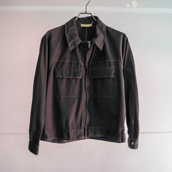 1970-80s Italian military 2 pockets short jacket 'dead stock' -black dyed-