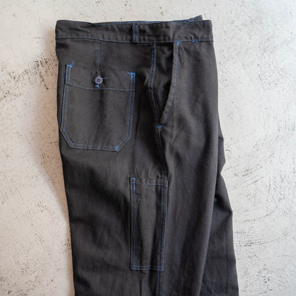 1970-80s France cotton twill work pants 'dead stock' -black dyed-