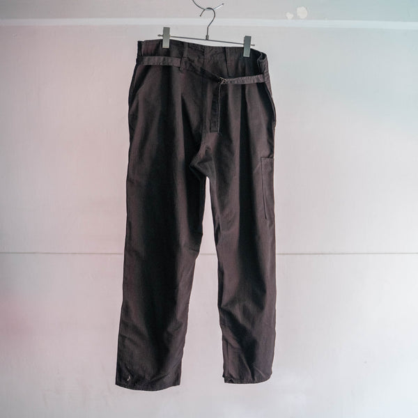 around 1970s Germany HBT work pants with cinch back 'dead stock' -black dyed-
