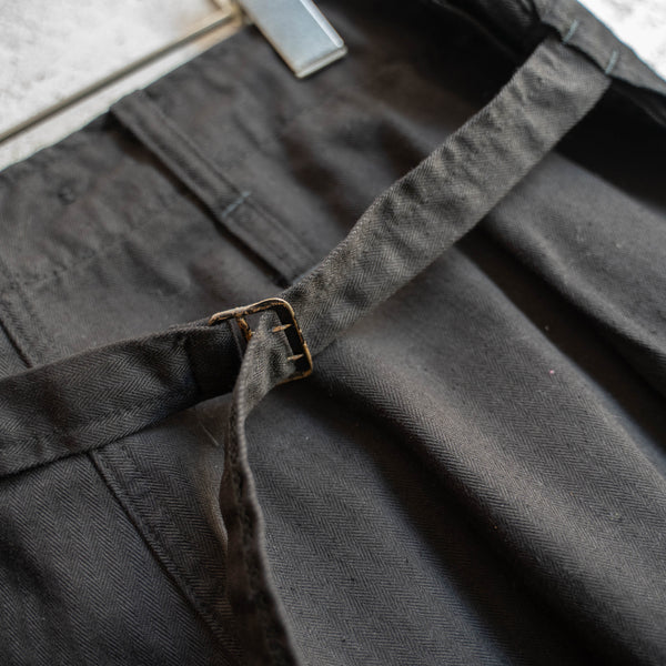 around 1970s Germany HBT work pants with cinch back 'dead stock' -black dyed-