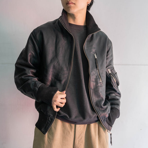 1980-00s German military pilot leather jacket -black color- -1
