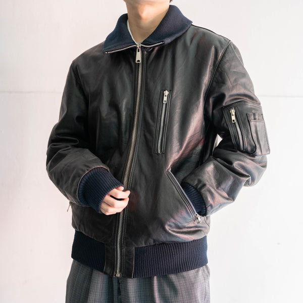 1980-00s German military pilot leather jacket -black color- -2