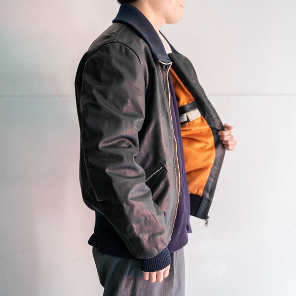 1980-00s German military pilot leather jacket -black color- -2