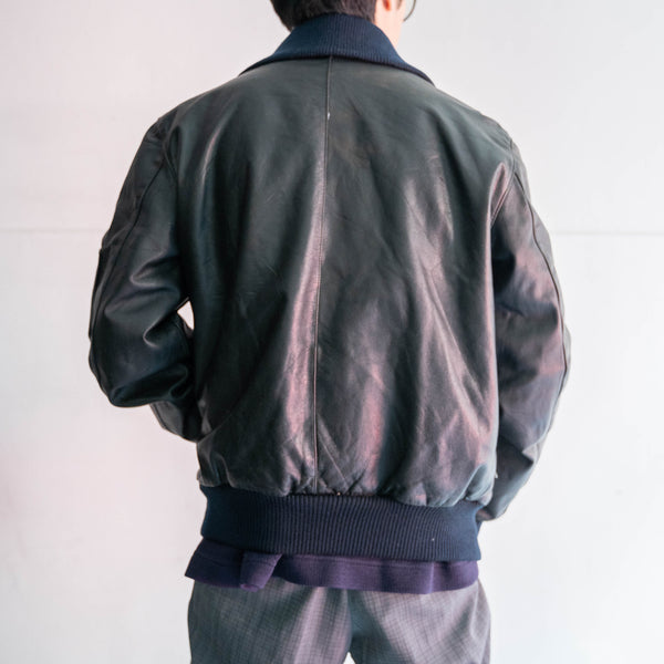 1980-00s German military pilot leather jacket -black color- -2