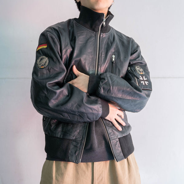 1980-00s German military pilot leather jacket -black color- -3