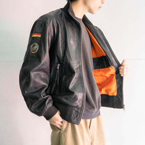 1980-00s German military pilot leather jacket -black color- -3