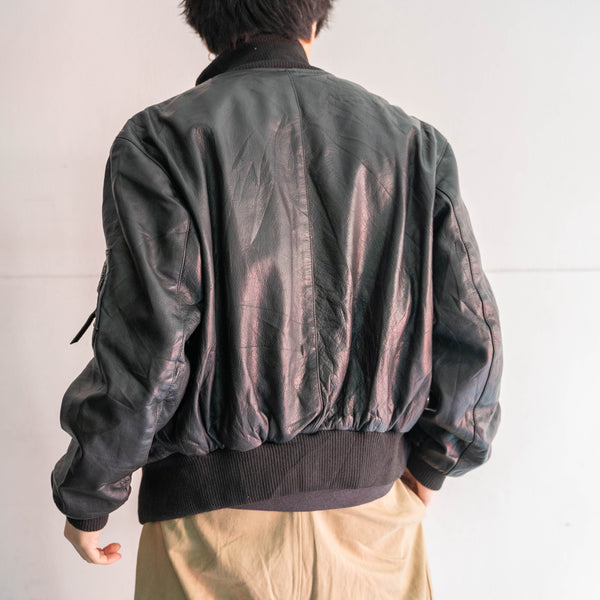 1980-00s German military pilot leather jacket -black color- -3