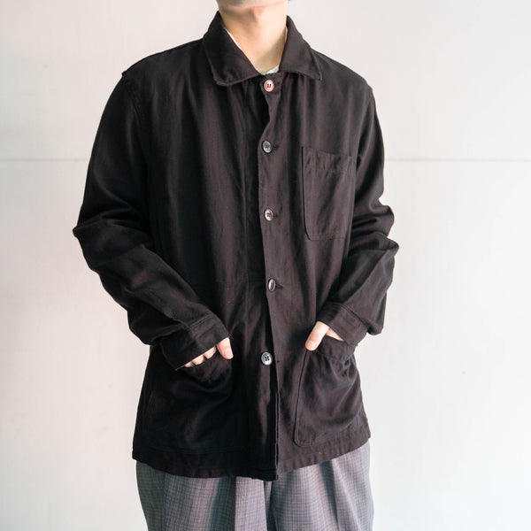 1950-60s France cotton twill work jacket 'dead stock' -black dyed-