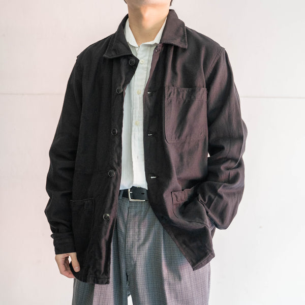 1950-60s France cotton twill work jacket 'dead stock' -black dyed-