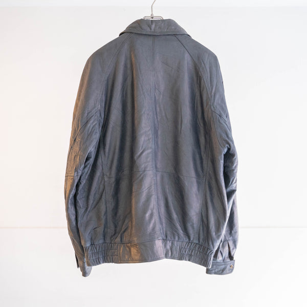 1980-90s dark navy color cow leather design jacket