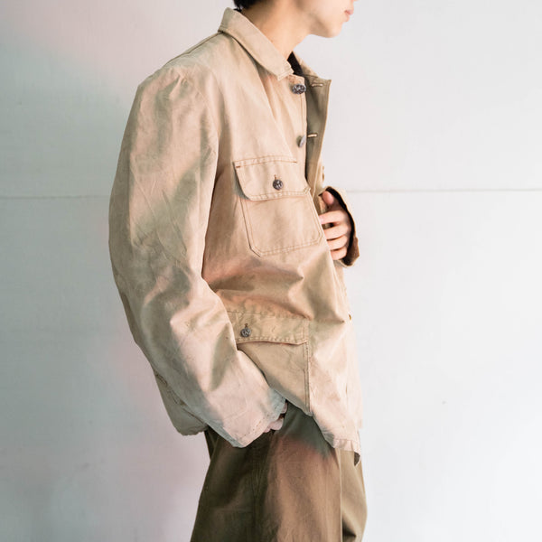 1950-60s France cotton canvas hunting jacket -super fade-