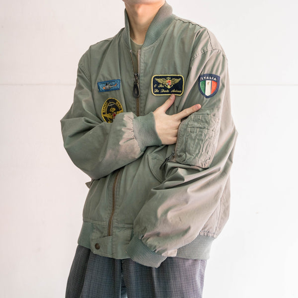 1970-80s Italian military green flight jacket with patches
