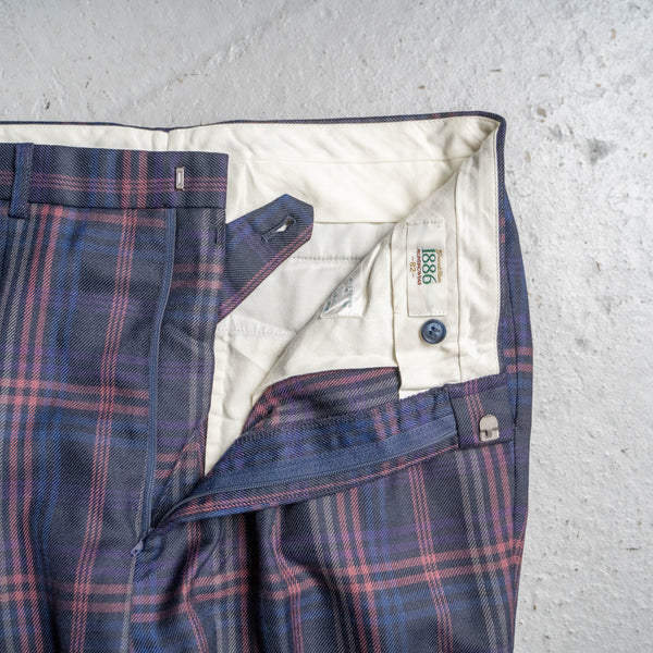 around 1980s Japan vintage navy based poly × wool checked pattern slacks