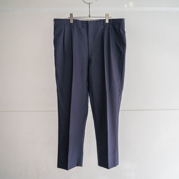 2000s Japan vintage navy based stripe wool slacks