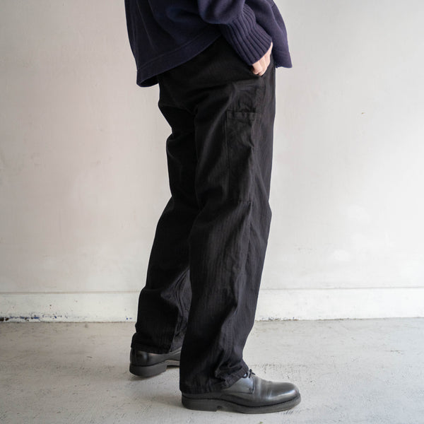 around 1970s Germany HBT work pants with cinch back 'dead stock' -black dyed-