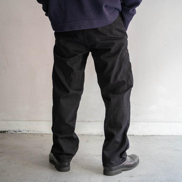 around 1970s Germany HBT work pants with cinch back 'dead stock' -black dyed-