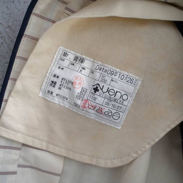 2000s Japan vintage navy based stripe wool slacks