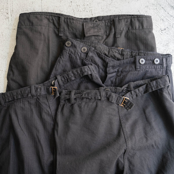 around 1970s Germany HBT work pants with cinch back 'dead stock' -black dyed-