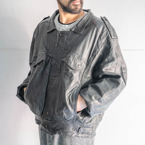 1980-90s England black color flight leather jacket