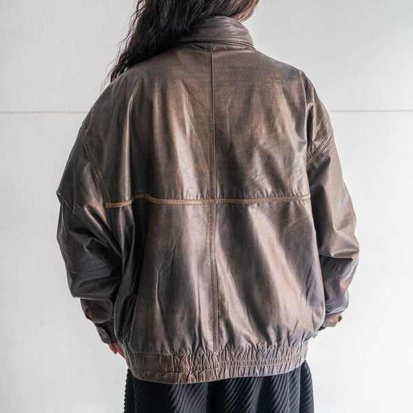 around 1990s brown color pocket gimmick leather jacket