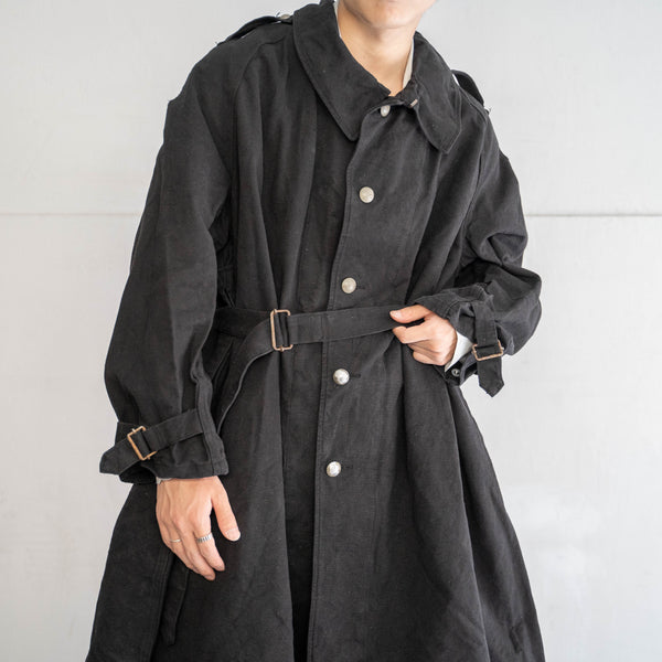 1930-40s French military M35 motorcycle coat -black dyed- 'dead stock'