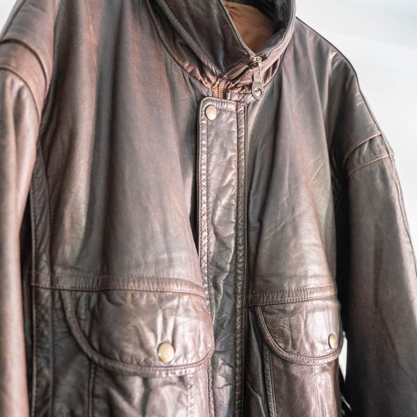 around 1990s brown color pocket gimmick leather jacket