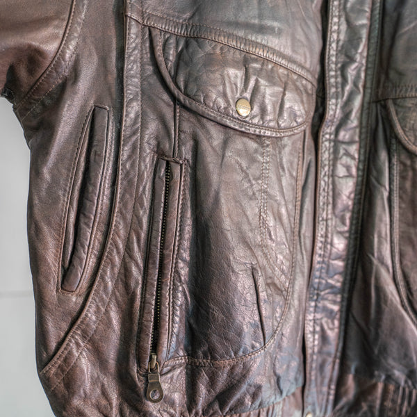 around 1990s brown color pocket gimmick leather jacket