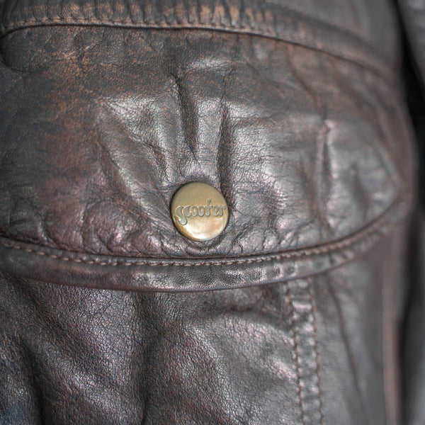 around 1990s brown color pocket gimmick leather jacket