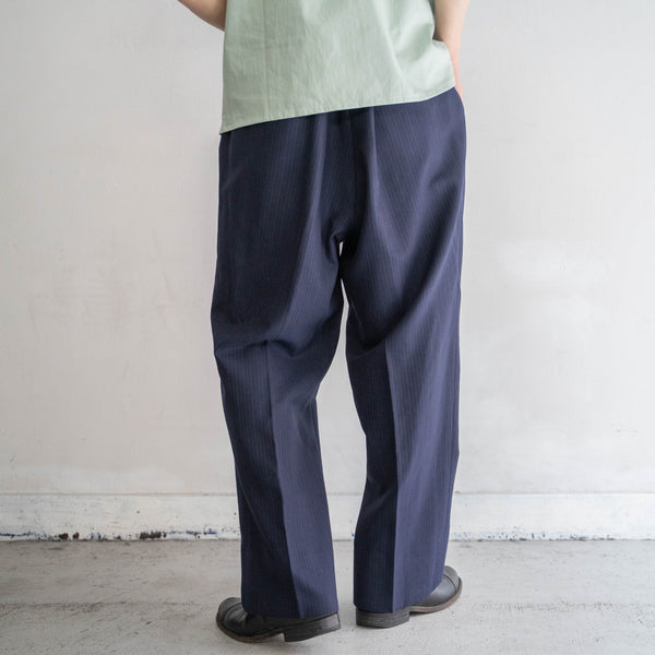 2000s Japan vintage navy based stripe wool slacks