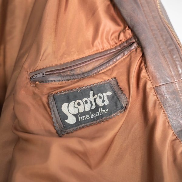 around 1990s brown color pocket gimmick leather jacket