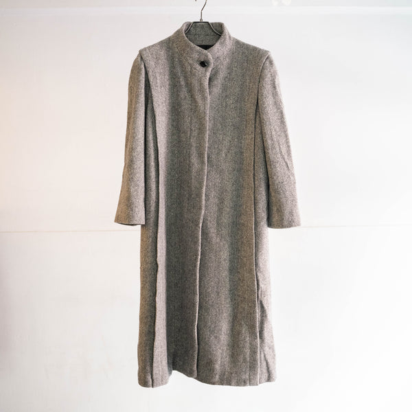 1980-90s US light gray color herringbone pleats design long wool coat