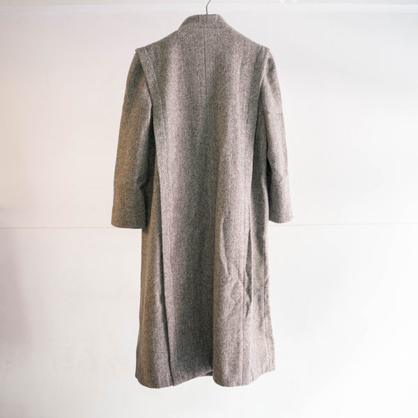 1980-90s US light gray color herringbone pleats design long wool coat