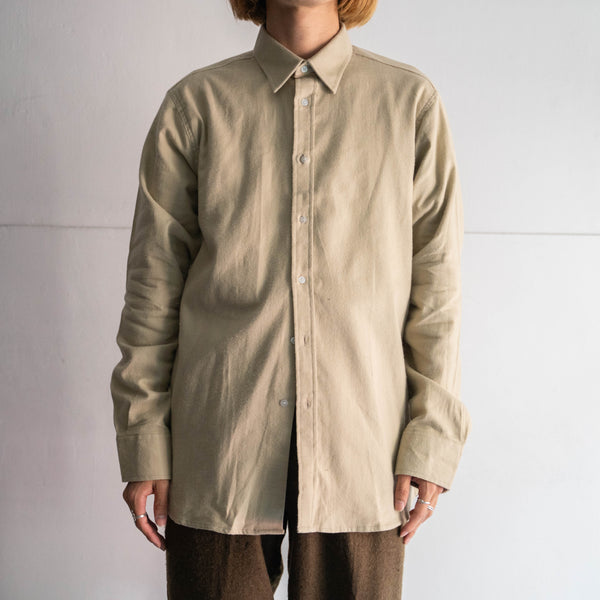around 80s Italy beige color cotton flannel shirt 'dead stock'