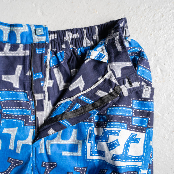 around 2000s blue based batik pattern easy pants